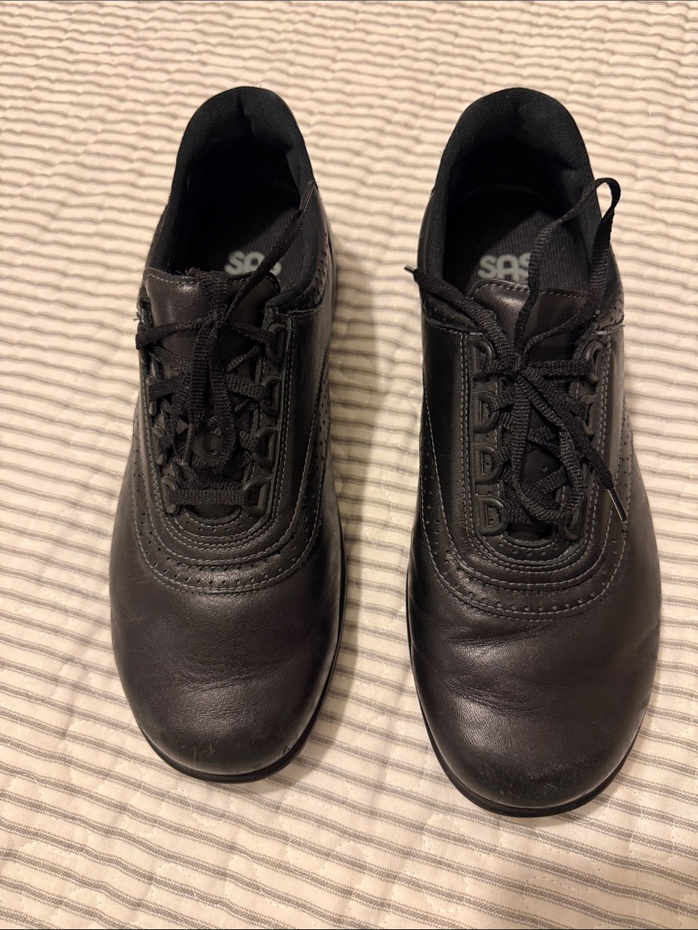 Wmn’s SAS Black Leather Lace-Up Comfort Oxfords